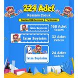 Ressam Çocuk Temalı Okul Kreş Kişiye Özel Isim Etiket Seti - Model 215