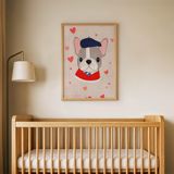 Ressam Yavru Köpek Çocuk Odası Duvar Posteri Çerçeveli Tablo Duvar Dekorasyonu - 30 x 40 - Ahşap Çerçeveli