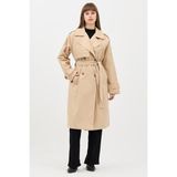 Ressho Kadın Kemerli Uzun Trençkot – Su Geçirmez, Astarlı, Oversize Model - Bej - 44