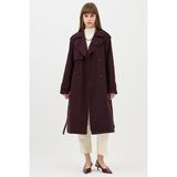 Ressho Kadın Kemerli Uzun Trençkot – Su Geçirmez, Astarlı, Oversize Model - Bordo - 42