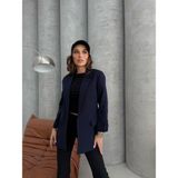 Ressho Kadın Lacivert Blazer Ceket Pamuk Kumaş Normal Yaka Cepli Şık ve Rahat - 38