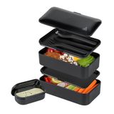 Restaurantware Bento Tek 40 oz İstiflenebilir Öğle Yemeği Kutusu 1 Yeniden Kullanılabilir Yetişkin Öğle Yemeği Kabı - Mutfak Eşyaları Dahil Sos Bardağı Siyah Plastik Katmanlı Beslenme Kutusu