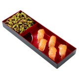 Restaurantware Bento Tek Siyah ve Kırmızı Japon Tarzı Bento Tepsi - 2 Bölmeli - 35,55 cm x 4 3/4 cm x 1 3/4 inç - 1 adet sayım kutusu