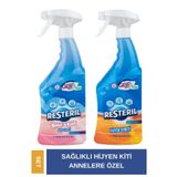 Resteril Parfümsüz Mutfak Banyo Yüzey Temizleyici Mama Sandalyesi Oyuncak Temizleyici Dezenfektan Set 2x750ml
