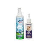 Resteril PET Kedi Kumu Koku Giderici Parfümsüz Dezenfektan Sprey 200ml Kedi Aknesi Çene Aknesi Gözyaşı Lekesi Yüz Temizleme Bakımı 100ml Set