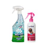 Resteril PET Köpek Koku Giderici Parfümsüz Dezenfektan Sprey 750ml Kedi Kumu Koku Giderici Köpek Çiş Kokusu Pati Temizleme Solüsyonu 300ml Set