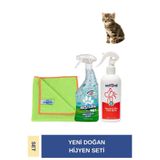 Resteril Yeni Doğan Kedi Köpek Hijyen Seti, Mikro Fiber Bez, Koku Giderici Dezenfektan Sprey, Yara Bakım Sprey