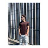 Restina Store Henley Yaka Tişört Kahverengi | Modal Kumaş Likralı Erkek Tişört