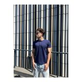 Restina Store Henley Yaka Tişört Lacivert | Modal Kumaş Likralı Erkek Tişört