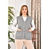Restina Triko bayan triko yelek gri Renk Kolsuz Cepli Triko Anne Yeleği - Açık Gri - XL