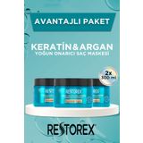 Restorex Keratin & Argan Onarıcı Saç Bakım Maskesi 3x300 Ml - Yıpranmış Ve Hasar Görmüş Saçlar Botoks Etkili