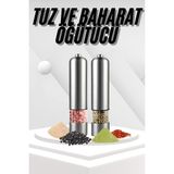 Resveq Pilli Tuz ve Karabiber Öğütücü Baharat Değirmeni Tuzluk Pilli Işıklı Gri - Çelik