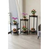 Retodesign 3 Boy Metal Tepsili Çiçeklik, Çiçek Rafı 1494 Siyah