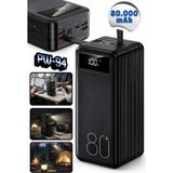 Retools Pw-94 80000MAH Taşınabilir Hızlı Şarj Cihazı - El Fenerli 18W Çoklu Kablolu Outdoor Powerbank - siyah