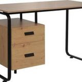Retro 2 Çekmeceli Metal Ayaklı Çalışma Masası-Ceviz/Siyah 120x76x60 cm