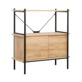 Retro 2 Raflı Sürgü Kapaklı Metal Kitaplık - Ceviz/Siyah 80x92x40 cm