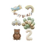 Retro 2 Yaş Doğum Günü Seti Uçak - Araba - Gökkuşağı - Ayıcık Ve 20 Adet Lateks Balon Set Çok Renkli