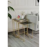 Retro 3 Lü Zigon Füme Camlı Gold Sehpa, Metal Sehpa, Salon, Yatak Odası, Antre