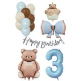 Retro 3 Yaş Ayıcık Temalı Erkek Bebek Konsept Doğum Günü Seti