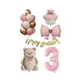 Retro 3 Yaş Ayıcık Temalı Kız Bebek Konsept Doğum Günü Seti Pembe
