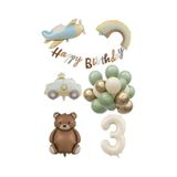Retro 3 Yaş Doğum Günü Seti Uçak, Araba, Gökkuşağı, Ayıcık Ve 20 Adet Lateks Balon Set Çok Renkli