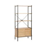 Retro 4 Raflı Sürgü Kapaklı Metal Kitaplık - Ceviz/Siyah 80x163x40 cm