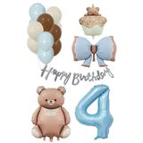 Retro 4 Yaş Ayıcık Temalı Erkek Bebek Konsept Doğum Günü Seti