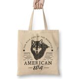 Retro Animal American Wolf Black Bez Çanta Uzun Saplı - Açık Bej - 40 X 40