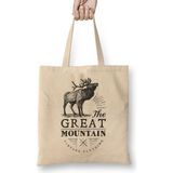 Retro Animal Stag Great Mountain Vintage Clothing Black Bez Çanta Uzun Saplı - Açık Bej - 40 X 40