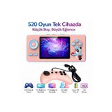 Retro Arcade 520 Oyunlu Taşınabilir Oyun Konsolu Şarjlı, TV Bağlantılı, Çift Kişilik Oynanabilir S5 GAMPED PEMBE