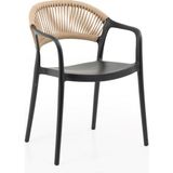 Retro Art Sole Rattan Ipli Balkon ve Kafe Sandalyesi 2'li Set| Bahçe Sandalyesi - Siyah