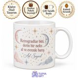 Retro Astroloji Huzur Kupası Derin Nefes Al Baskılı Porselen Bardak Hediye