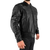 Retro Black Korumalı Motosiklet Deri Montu Erkek - Siyah