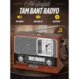 Retro Bluetooth Fm Radyo USB Aux Sd Saatli Fenerli Müzik Kutusu - Ahşap - Ceviz