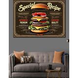 Retro Burger Menü Posteri Dekoratif Kanvas - Mdf Ahşap Tablo