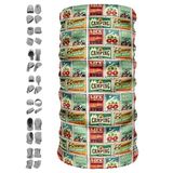 Retro Camping Poster Desenli Çok Amaçlı Outdoor Boyunluk – UPF +50 Koruma, Dikişsiz Süblimasyon Bandana, 17 Fonksiyonlu Outdoor Aksesuar