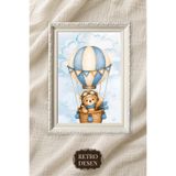 Retro Çerçeveli Vintage Çocuk Odası Tablosu, Bebek Odası Tablosu, Çocuk Odası Duvar Dekoru Balon (00345)