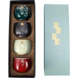 Retro Çin/japon Kung Fu Çay Seti, 4 Adet Seramik Çay Fincanı, Sake Fincanları, Hediye Seti - Renkli