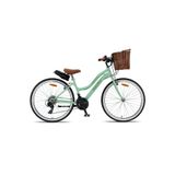 Retro Classic 26 Jant Bisiklet, Shimano 21 Vites, Hasır Sepetli Vintage Şehir Bisikleti, Mint Yeşili