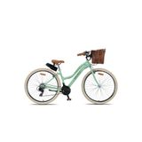 Retro Classic 28 Jant Bisiklet, Shimano 21 Vites, Hasır Sepetli Vintage Şehir Bisikleti, Krem Lastik