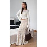 Retro Dantel Maxi Etek - Beyaz - XL
