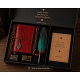 Retro Deri Defter Tüylü Kalem Divit Hokka Hediye Seti | Vintage Yazı Seti | Özel Kutulu Nostaljik Hediye