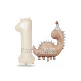 Retro Dinozor 1 Yaş Krem Renk Rakam Balon Set Sevimli Pembe Dinozor Konsept Doğum Günü Balon Set