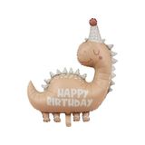 Retro Dinozor Folyo Balon Happy Birthday Yazılı Kukutelalı Dinazor Doğum Günü Balonu Açık Kahverengi