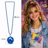 Retro Disko Topu Şekilli 80'Ler 90'Lar Mavi Renk Plastik Kolye (5570)