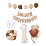 Retro Doğum Günü Seti; Krem Rakam Folyo, Banner, Kalp Folyo ve Lateks Balon (1 Yaş)