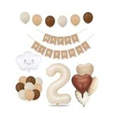 Retro Doğum Günü Seti; Krem Rakam Folyo, Banner, Kalp Folyo ve Lateks Balon (2 Yaş)