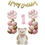 Retro Fiyonklu Ayıcık Temalı Yaş Balon Set - Pembe - 1