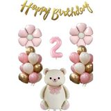 Retro Fiyonklu Ayıcık Temalı Yaş Balon Set - Pembe - 2