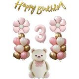 Retro Fiyonklu Ayıcık Temalı Yaş Balon Set - Pembe - 3
